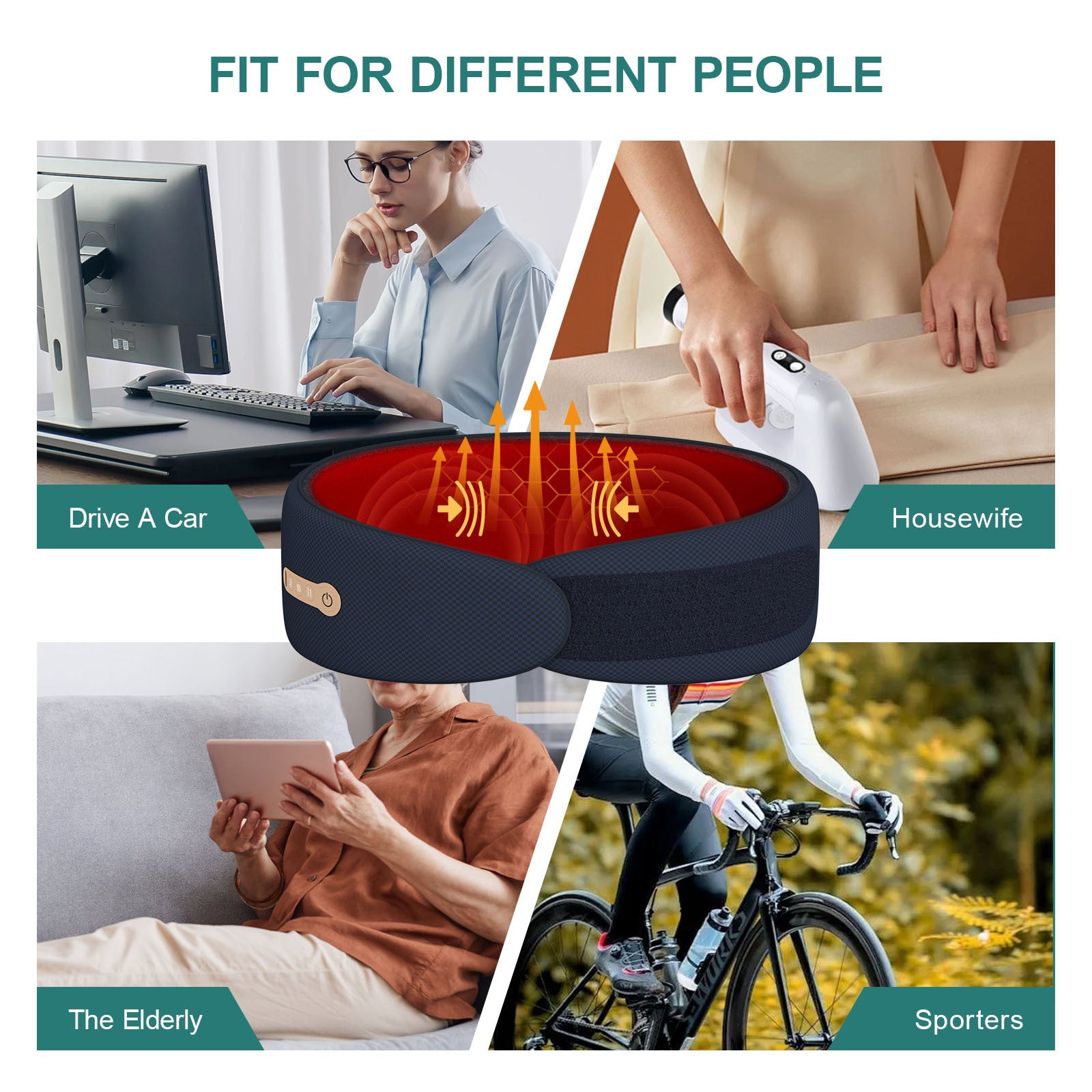 Smart Auto-Adjusting Heating Massager For Back Pain Relief, 4 Vibrations, 3 Modes, 3 Heat Levels, USB Rechargeable