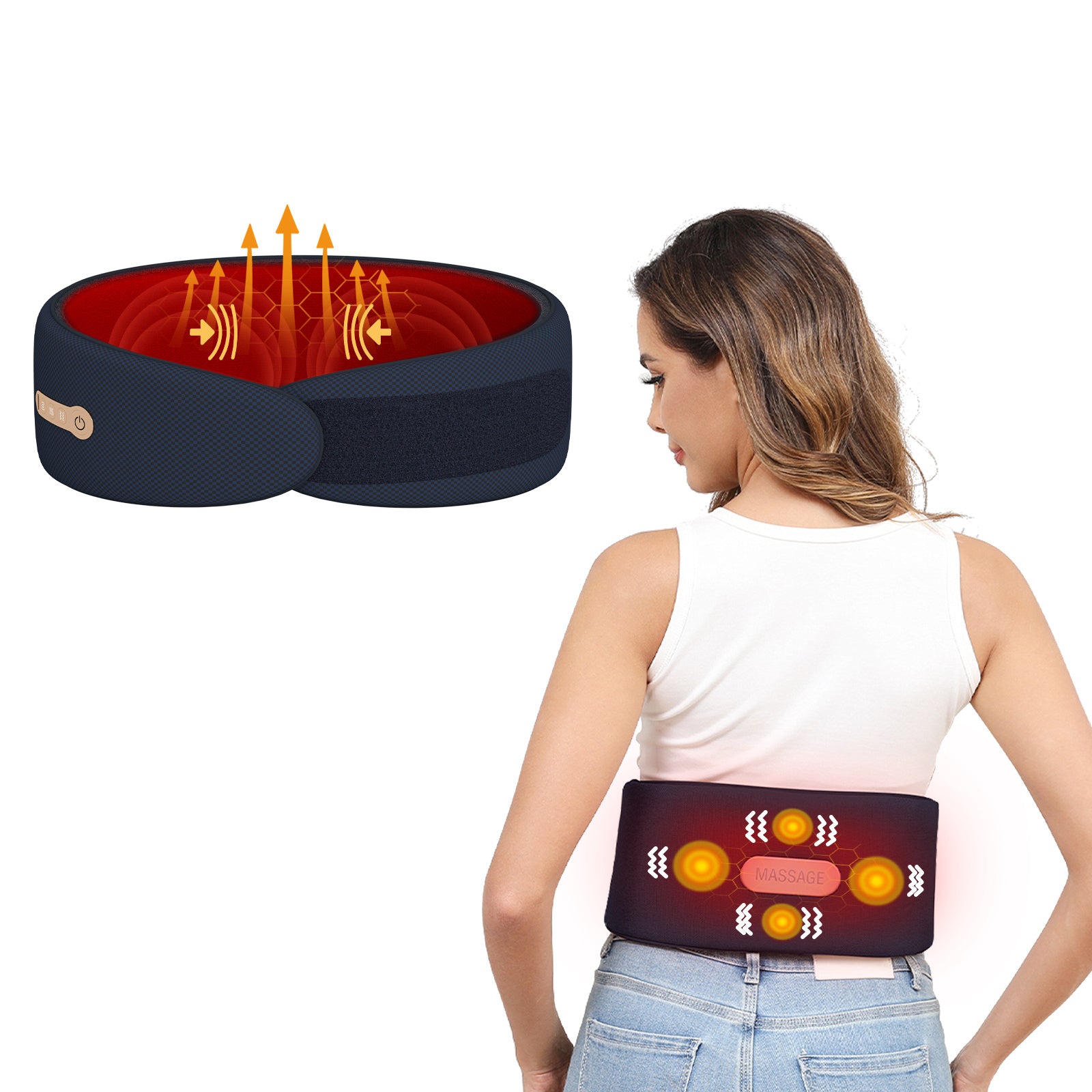 Smart Auto-Adjusting Heating Massager For Back Pain Relief, 4 Vibrations, 3 Modes, 3 Heat Levels, USB Rechargeable