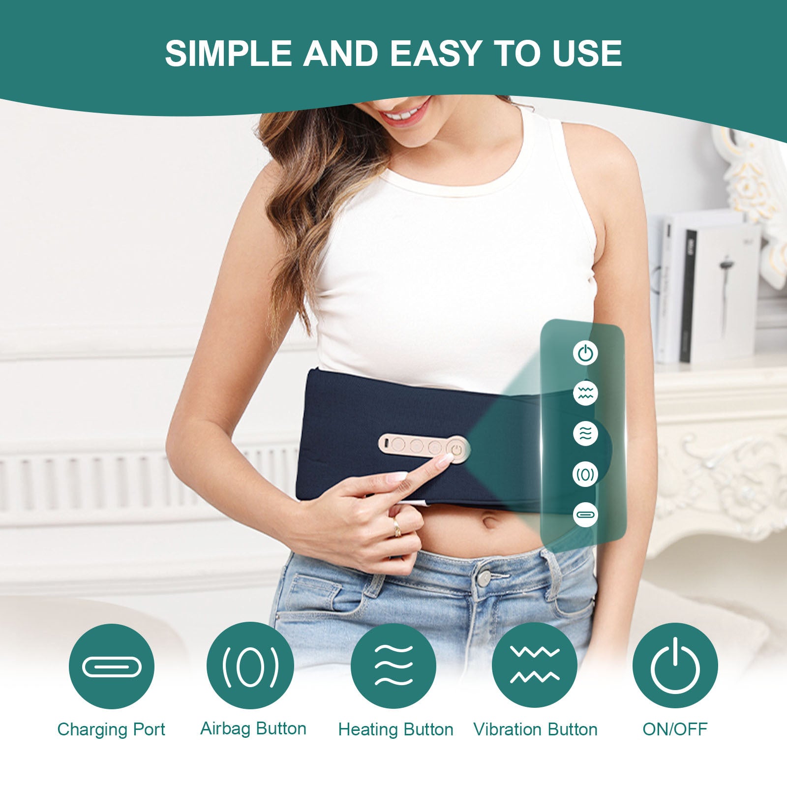 Smart Auto-Adjusting Heating Massager For Back Pain Relief, 4 Vibrations, 3 Modes, 3 Heat Levels, USB Rechargeable