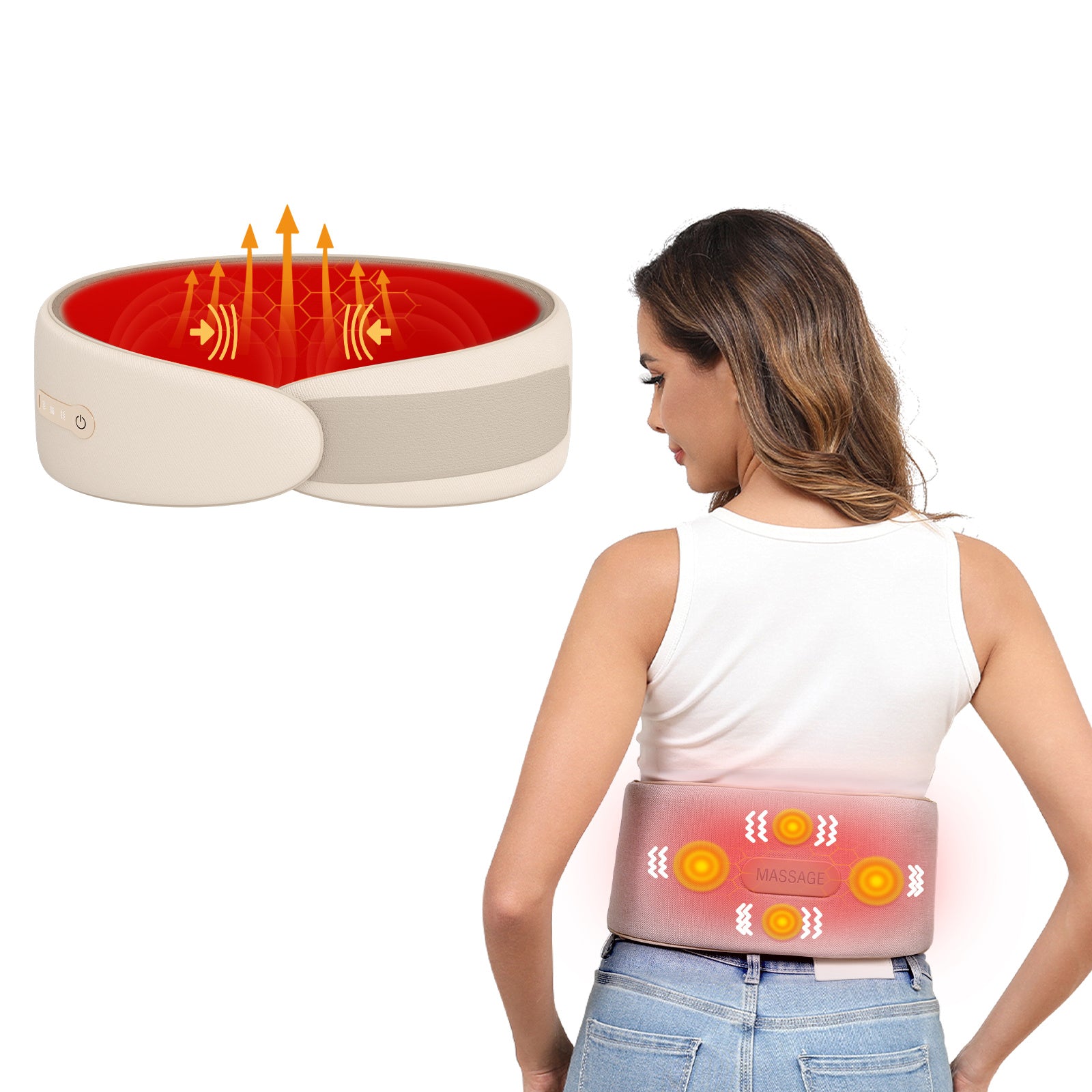 Smart Auto-Adjusting Heating Massager For Back Pain Relief, 4 Vibrations, 3 Modes, 3 Heat Levels, USB Rechargeable